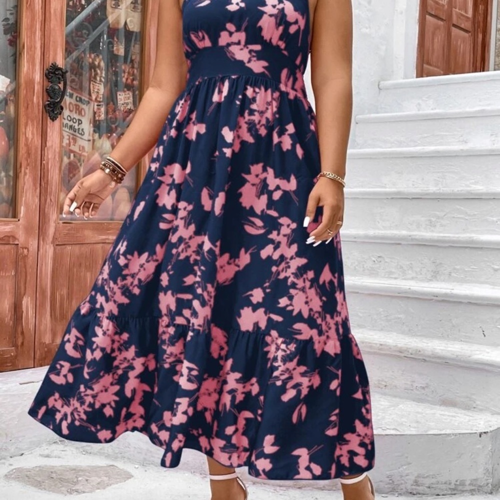 Floral Pink and Blue Maxi Dress